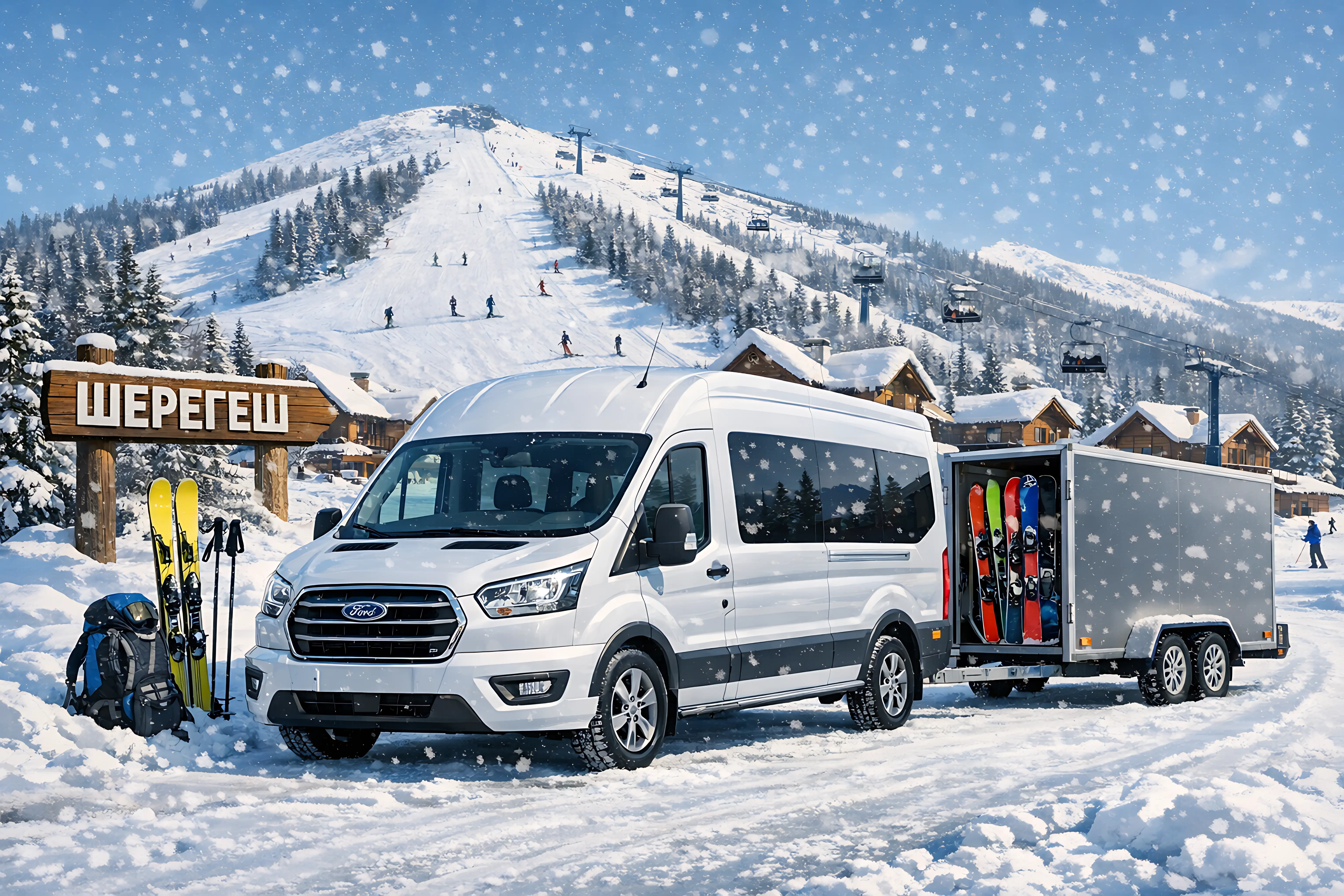 Туристический Автобус Ford Transit для горнолыжного трансфера в Шерегеш