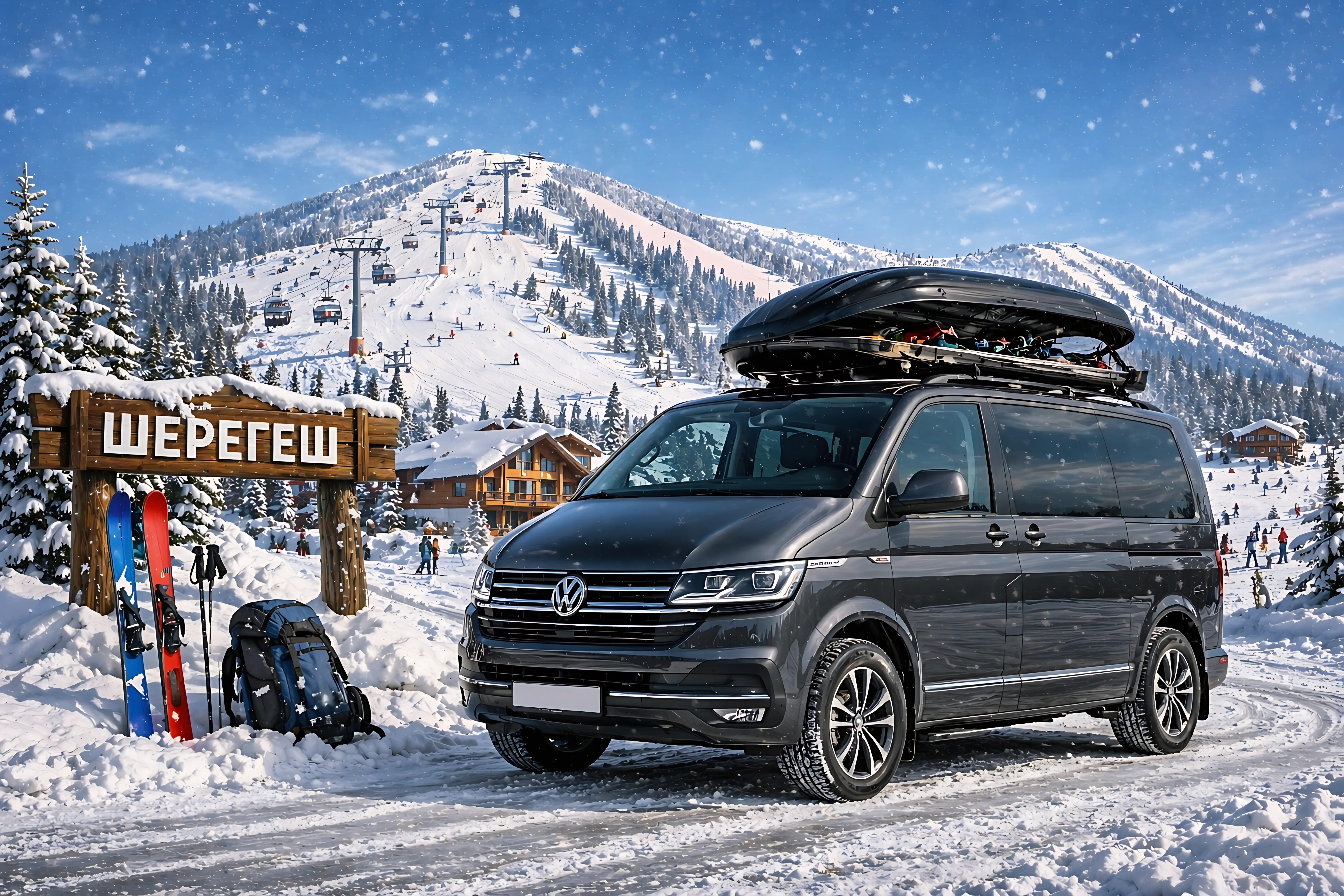 Микроавтобус Volkswagen Caravelle для группового трансфера в Шерегеш